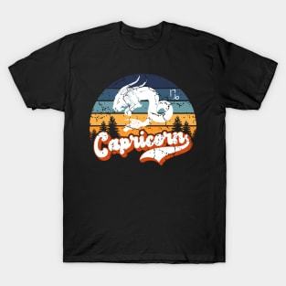 Capricorn Zodiac Sign - Distressed Retro Sunset T-Shirt